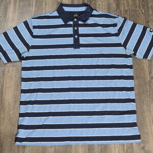 Vuga Polo Shirt Men Size Large Blue Striped Golf Performance Polyester Shirt